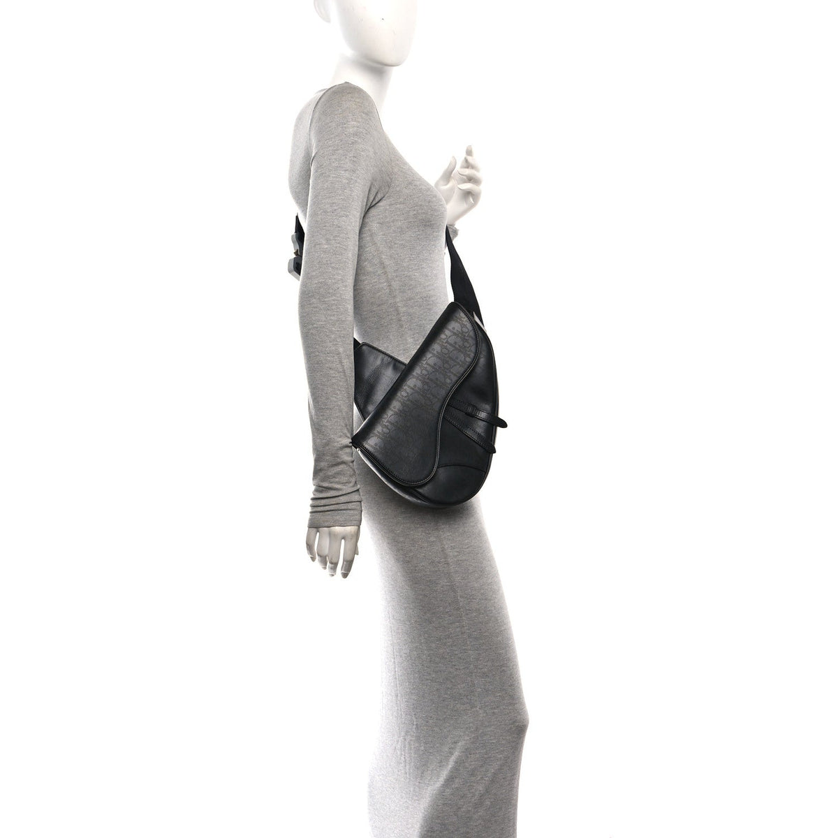 Calfskin Perforated Oblique Galaxy Mens Saddle Bag Black AT My store