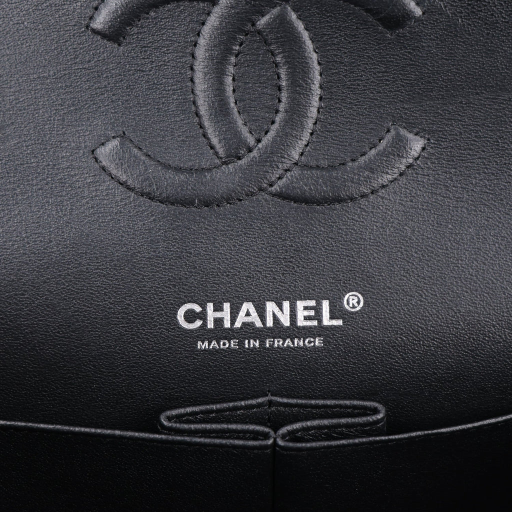 Shiny Crumpled Calfskin Quilted Medium Double Flap So Black At My store