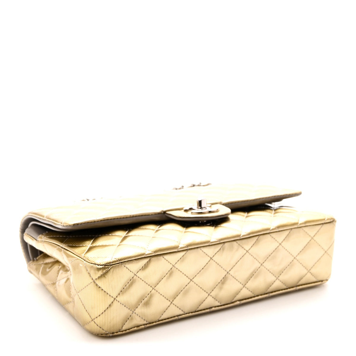 Striated Patent Quilted Medium Double Flap Gold At My store
