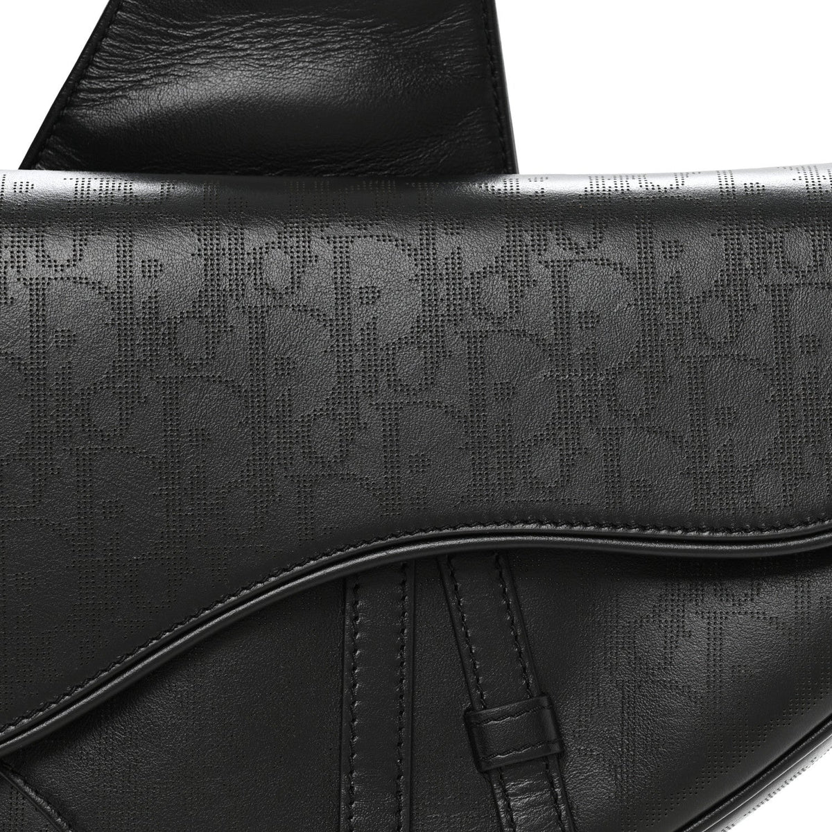 Calfskin Perforated Oblique Galaxy Mens Saddle Bag Black AT My store