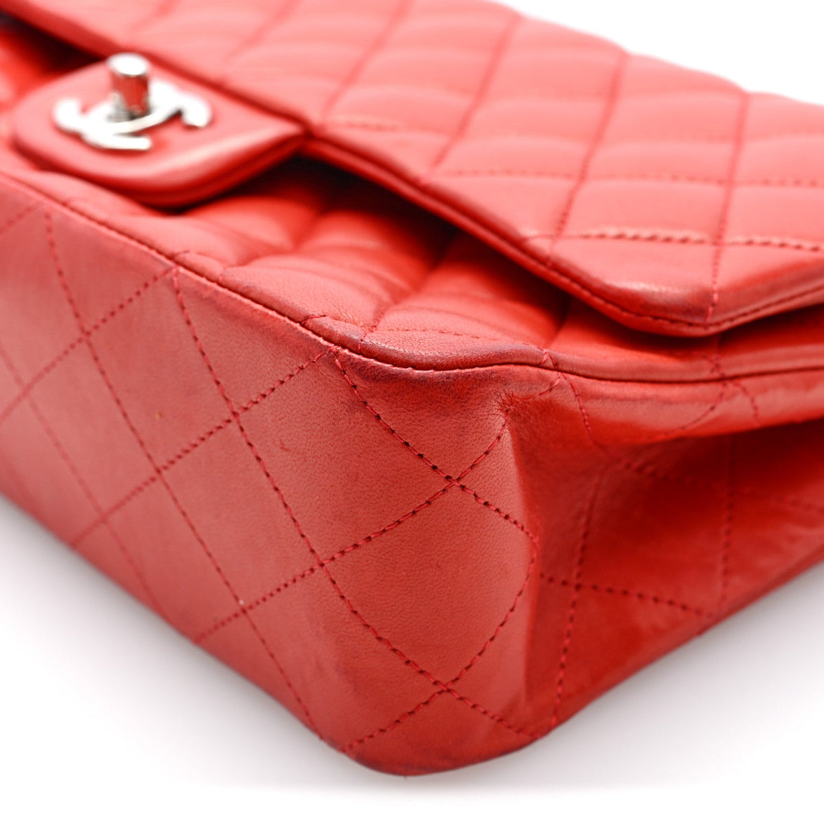 Lambskin Quilted Medium Double Flap Red At My store