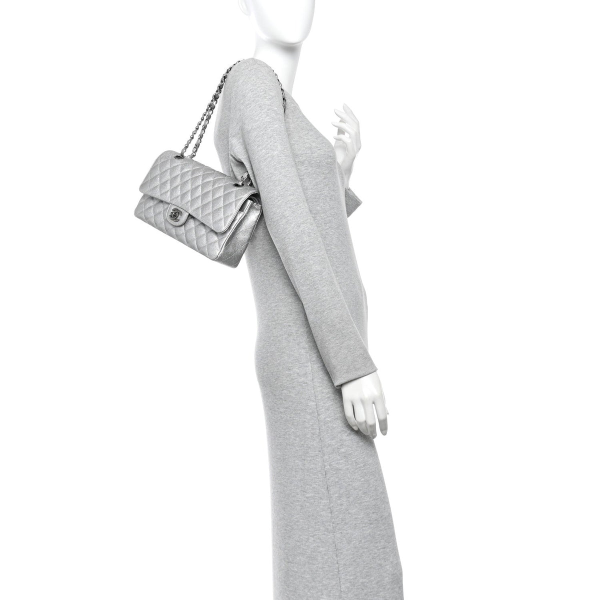 Metallic Caviar Quilted Medium Double Flap Silvery At My store