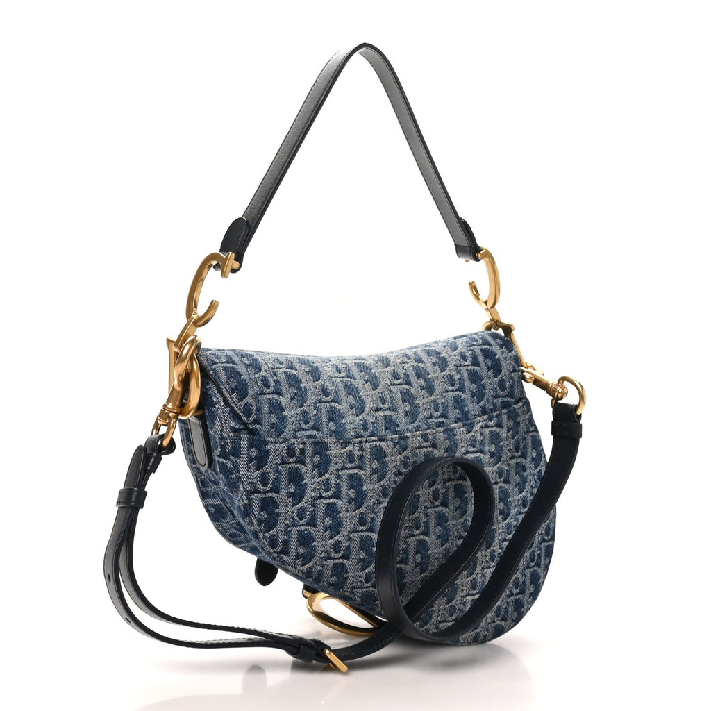 Denim Oblique Jacquard Saddle Bag With Strap Blue AT My store