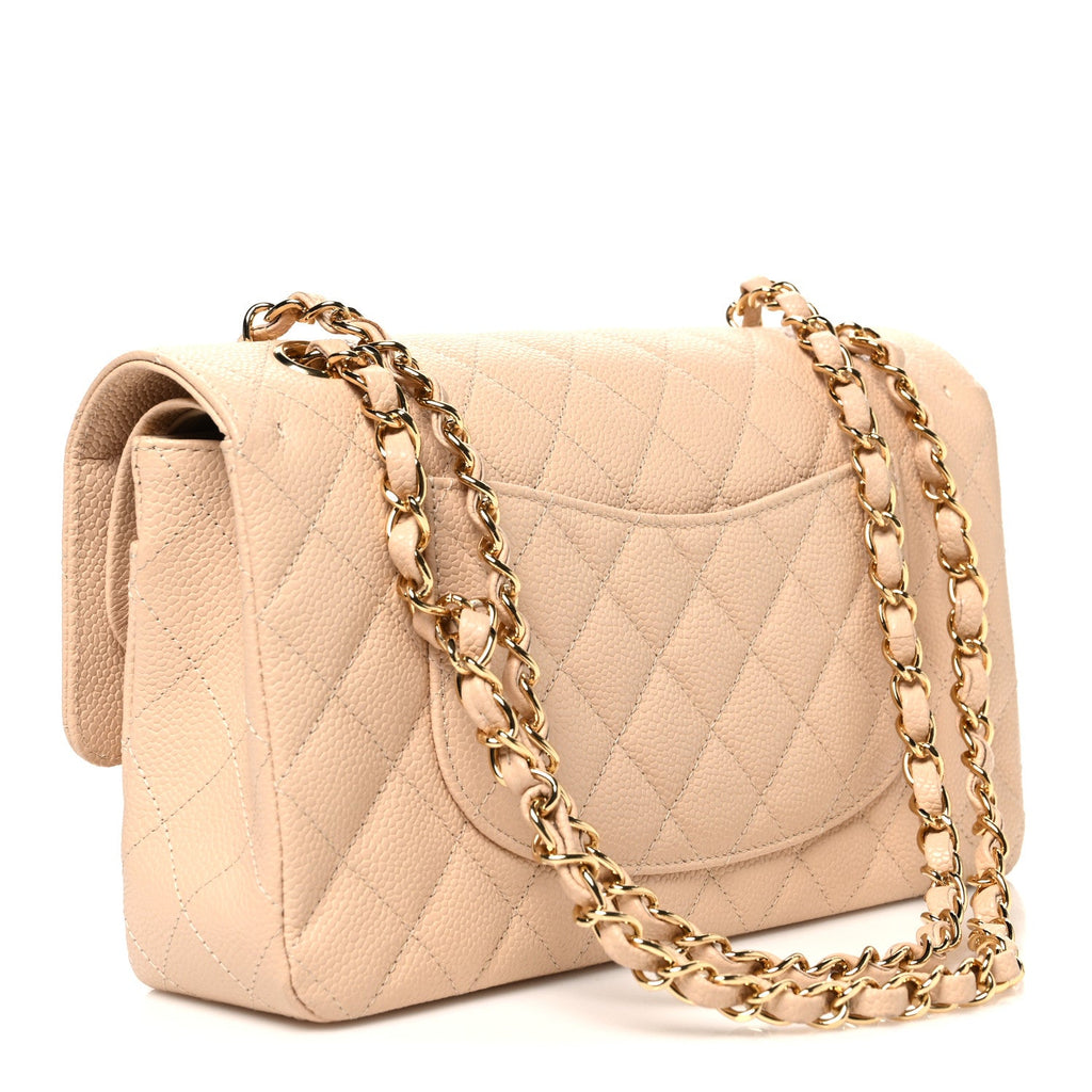 Caviar Quilted Medium Double Flap Beige Beige Clair At My store