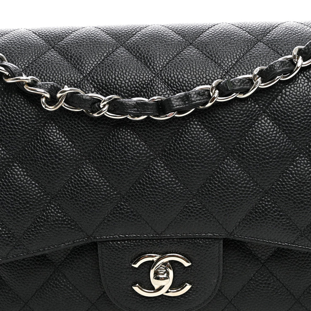 Caviar Quilted Jumbo Double Flap Black At My store