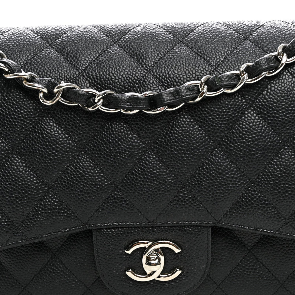 Caviar Quilted Jumbo Double Flap Black At My store