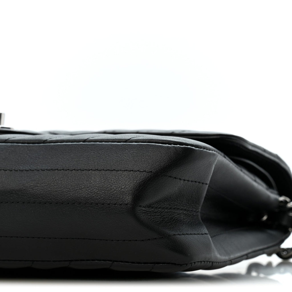 Lambskin Chevron Quilted Medium Double Flap Black At My store