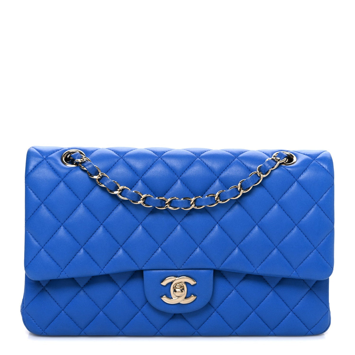 Lambskin Quilted Medium Double Flap Blue At My store