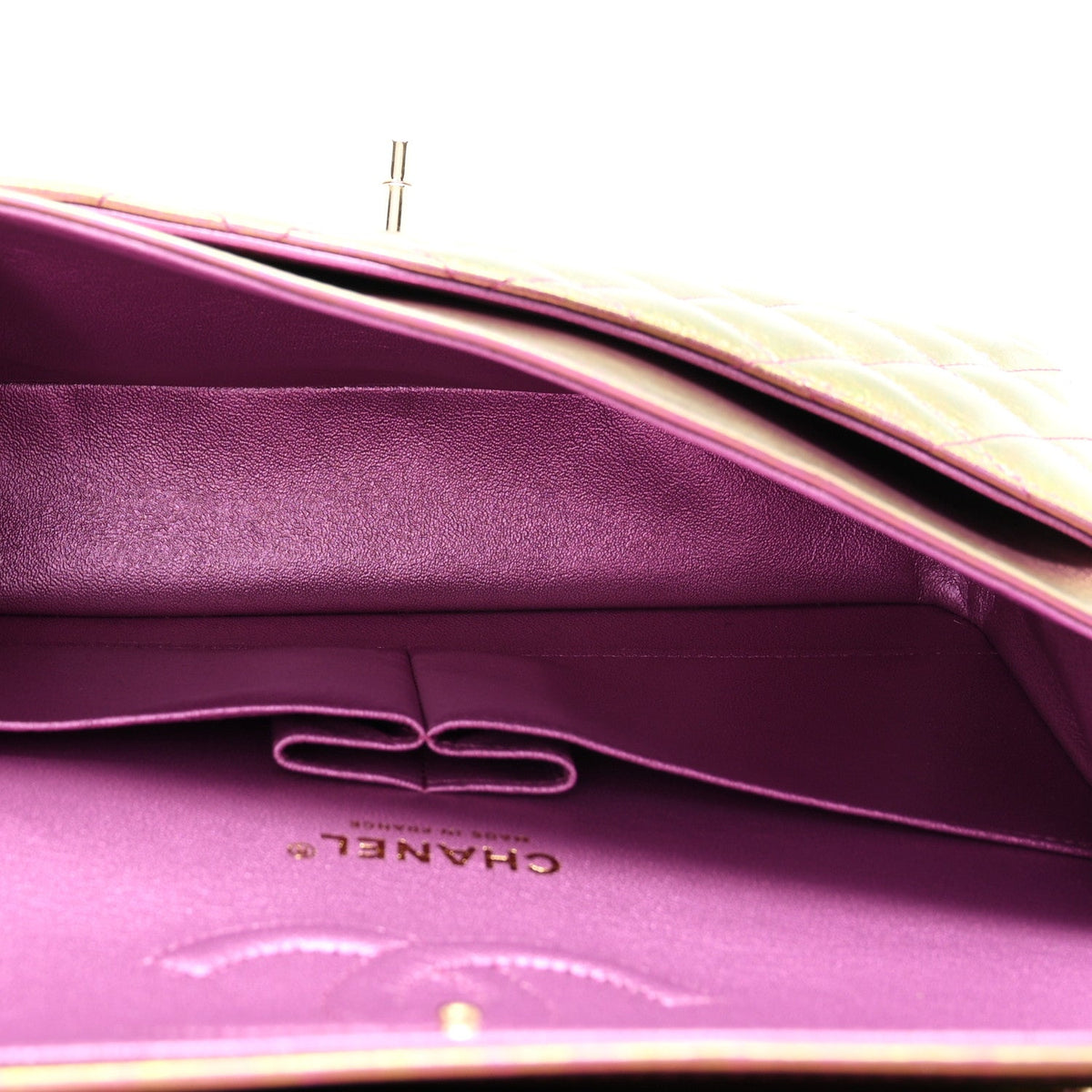 Iridescent Lambskin Quilted Medium Double Flap Purple At My store