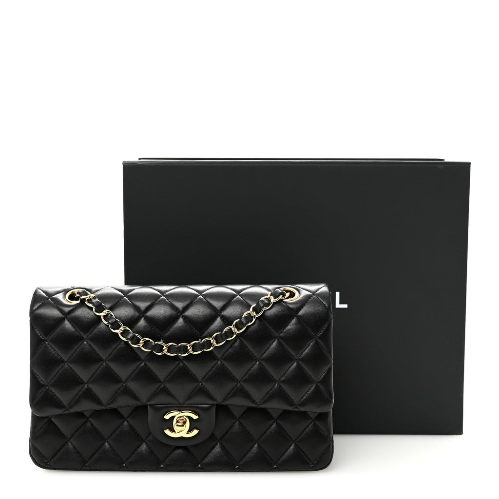 Lambskin Quilted Medium Double Flap Black At My store