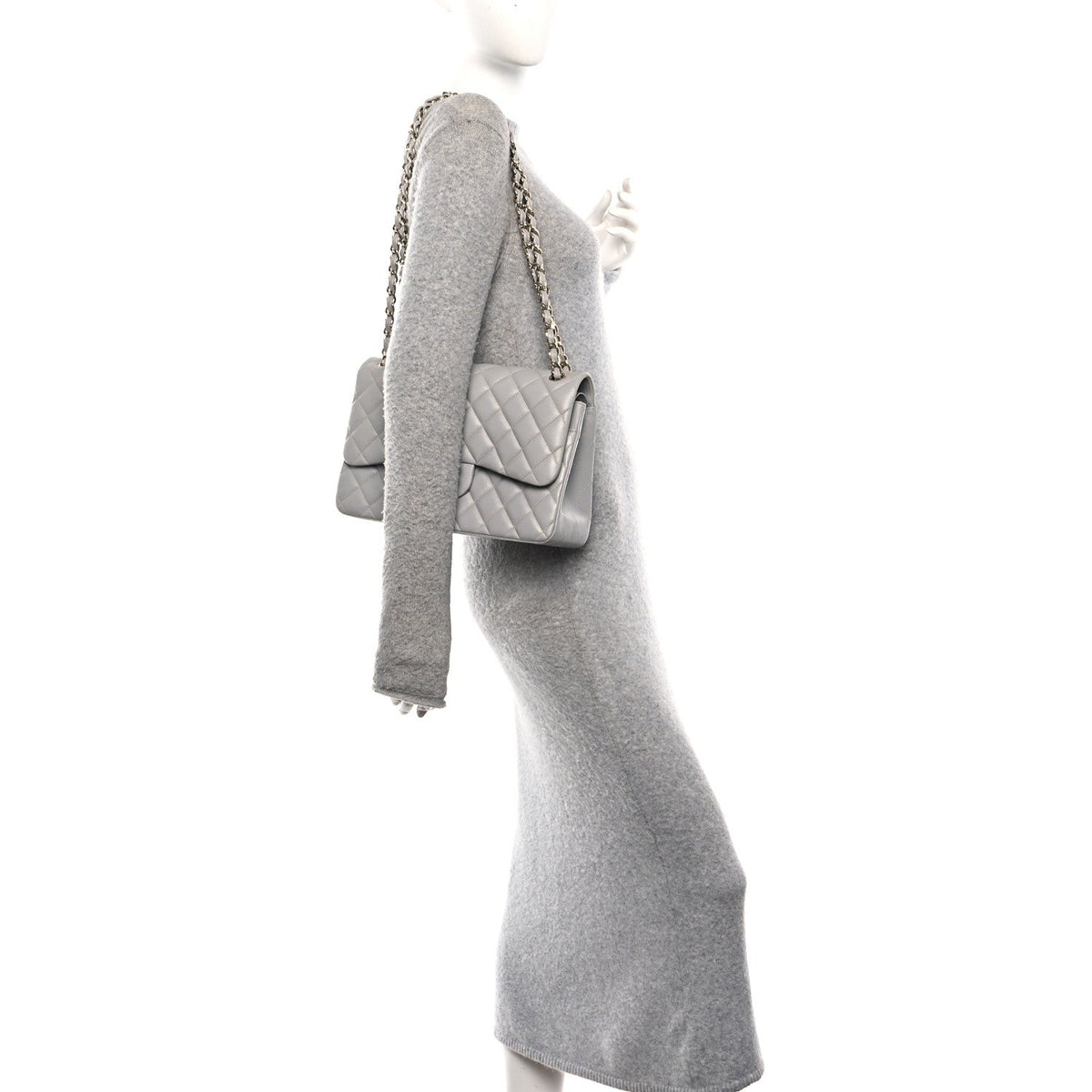 Caviar Quilted Jumbo Double Flap Grey At My store