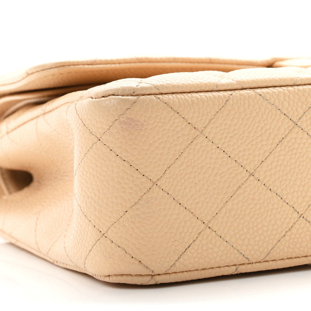 Caviar Quilted Medium Double Flap Beige At My store