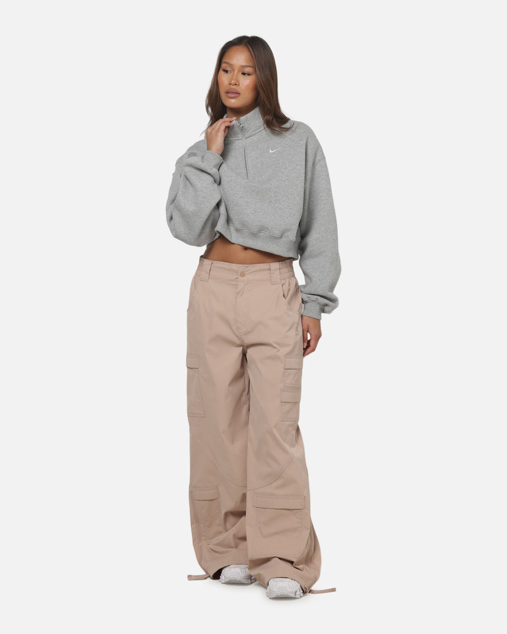 Top Seller Nike Women's Studio Fleece Oversized 1/4-Zip Cropped Top Dark Grey Heather