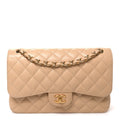 Caviar Quilted Jumbo Double Flap Beige At My store