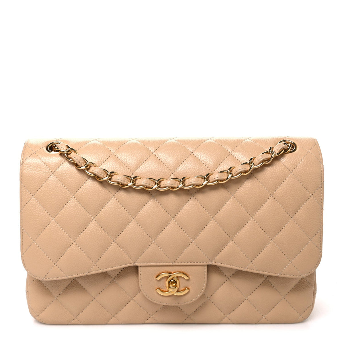 Caviar Quilted Jumbo Double Flap Beige At My store