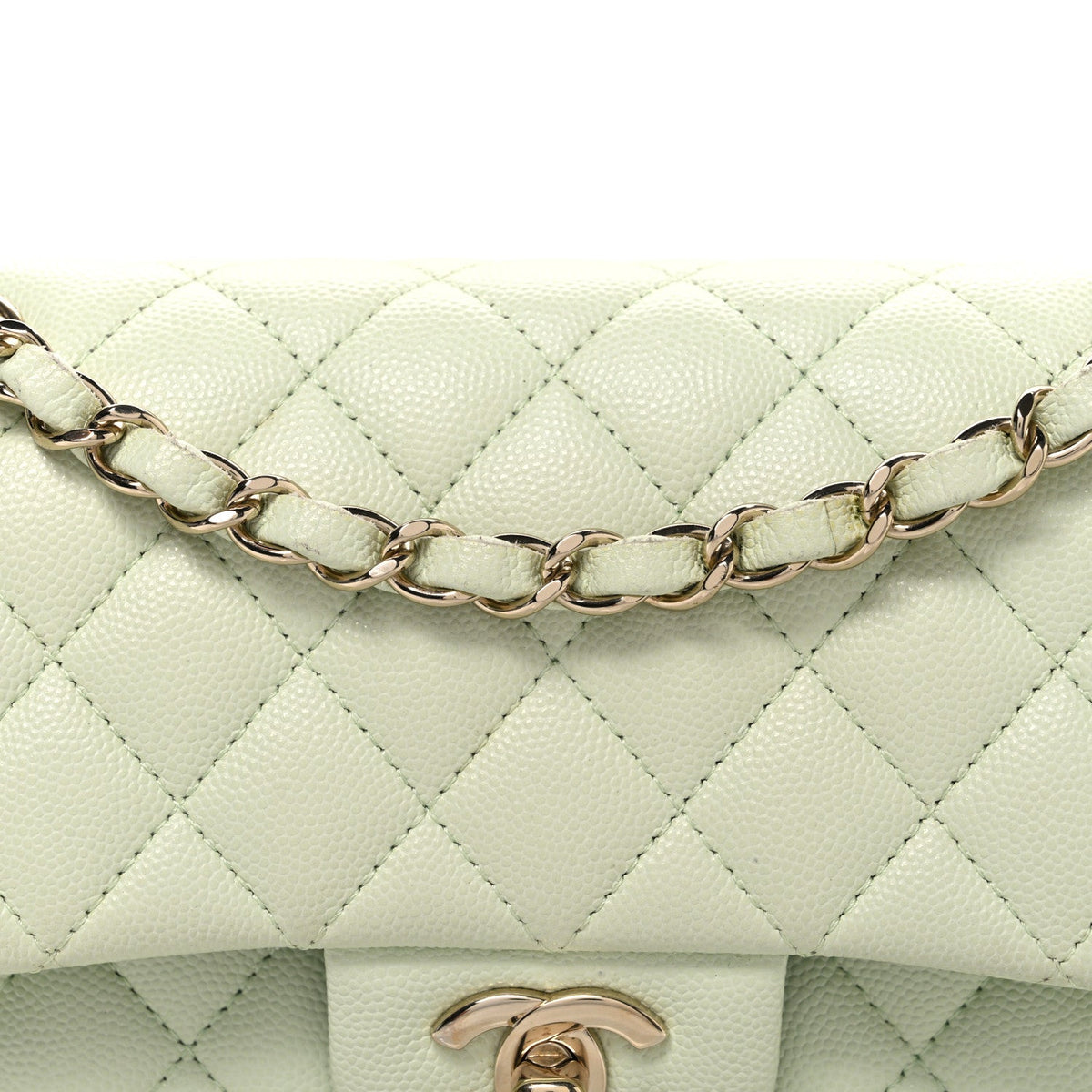 Caviar Quilted Small Double Flap Light Green At My store