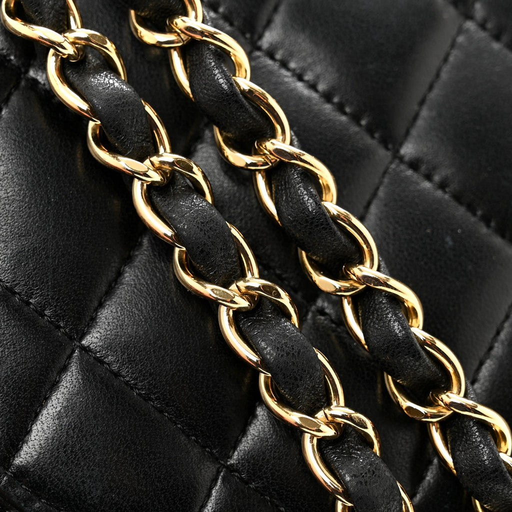 Lambskin Quilted Medium Double Flap Black At My store