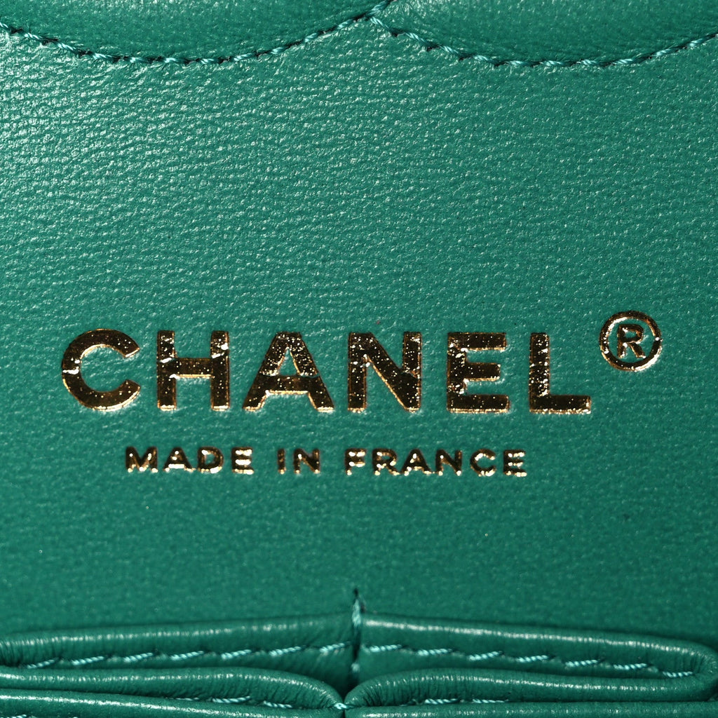 Iridescent Calfskin Quilted Medium Double Flap Green At My store