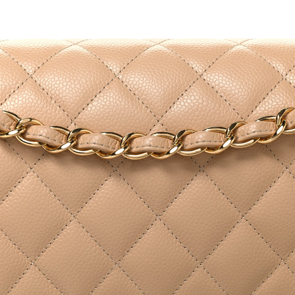 Caviar Quilted Jumbo Double Flap Beige At My store
