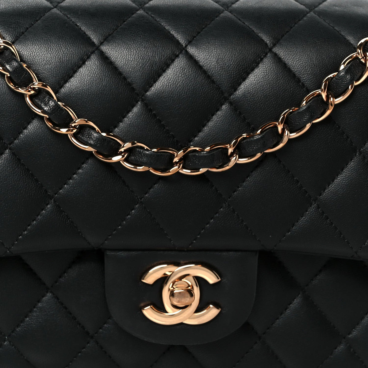 Lambskin Quilted Medium Double Flap Black At My store