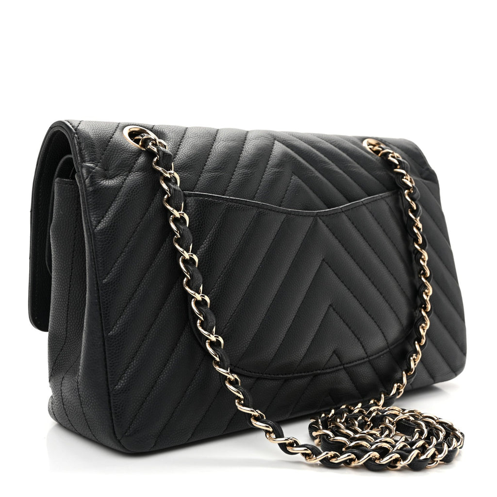 Matte Caviar Chevron Quilted Medium Double Flap Black At My store