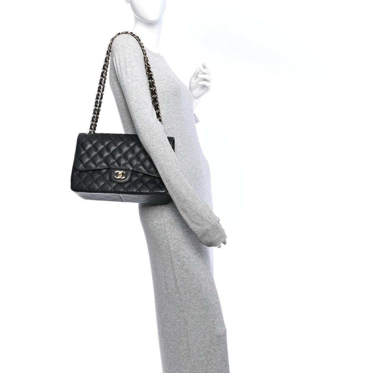 Caviar Quilted Jumbo Double Flap Black At My store