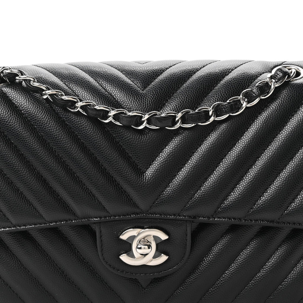 Caviar Chevron Quilted Medium Double Flap Black At My store