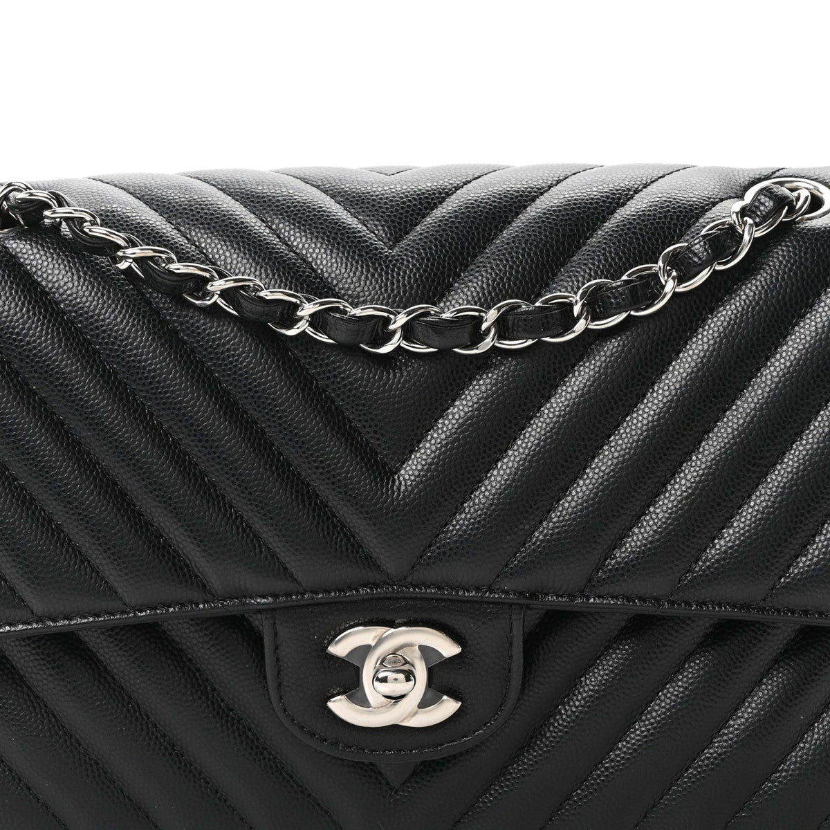 Caviar Chevron Quilted Medium Double Flap Black At My store