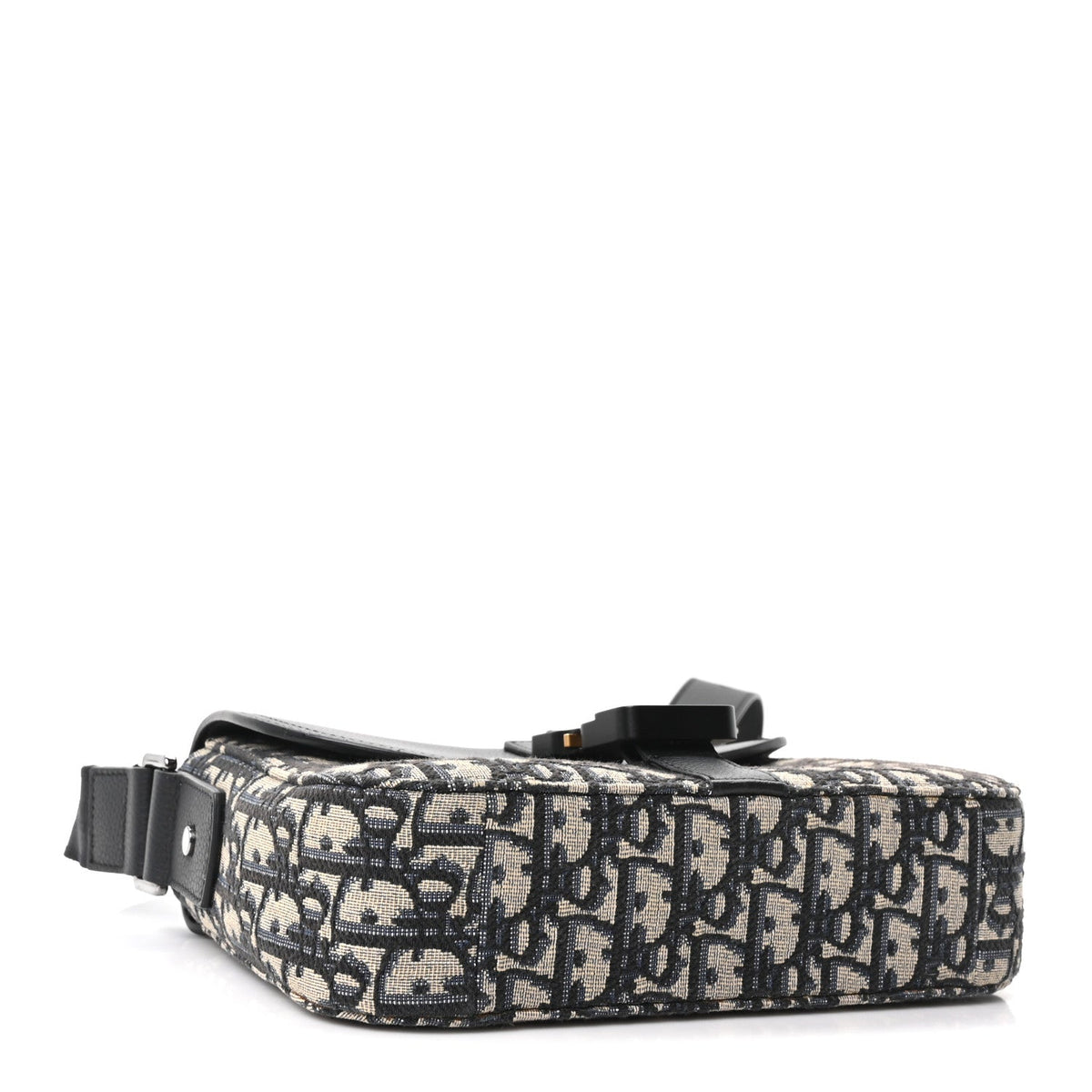 Oblique Jacquard Grained Calfskin Small Saddle Messenger Bag Beige Black AT My store
