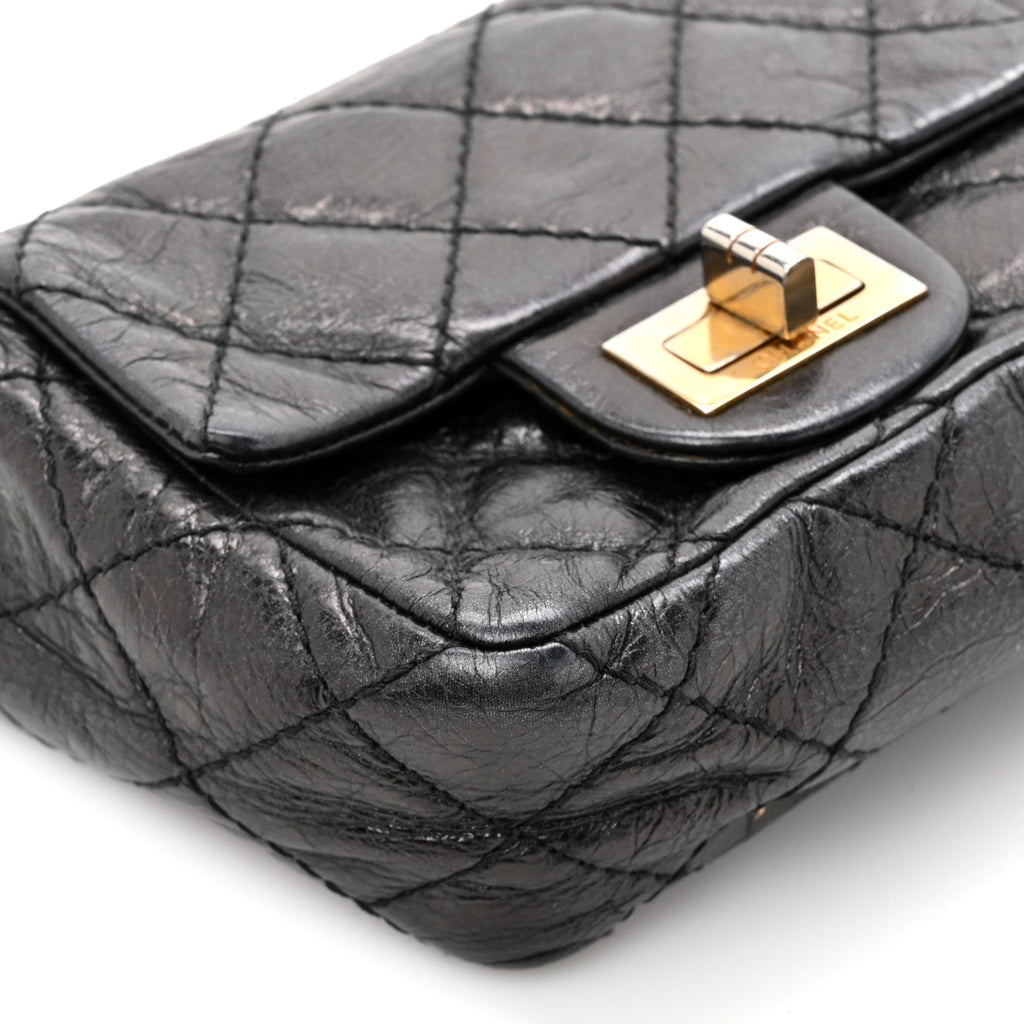 Glazed Calfskin Quilted Reissue Double Flap Clutch Black At My store