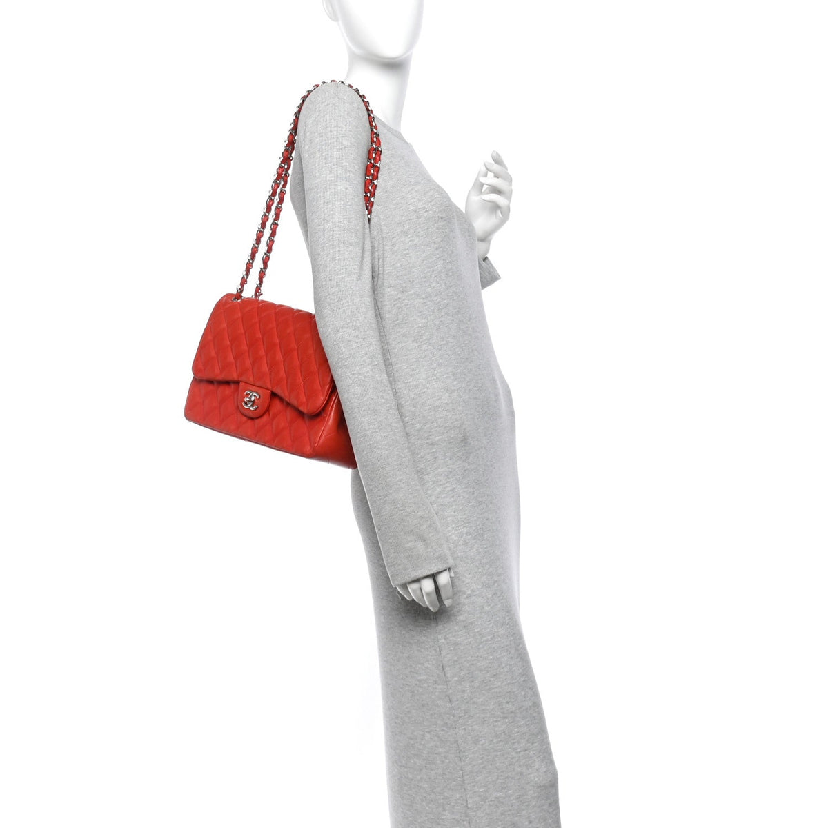 Lambskin Quilted Jumbo Double Flap Red At My store