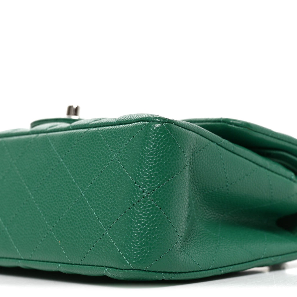 Caviar Quilted Small Double Flap Green At My store