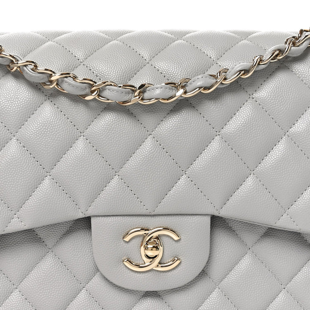 Caviar Quilted Jumbo Double Flap Grey At My store