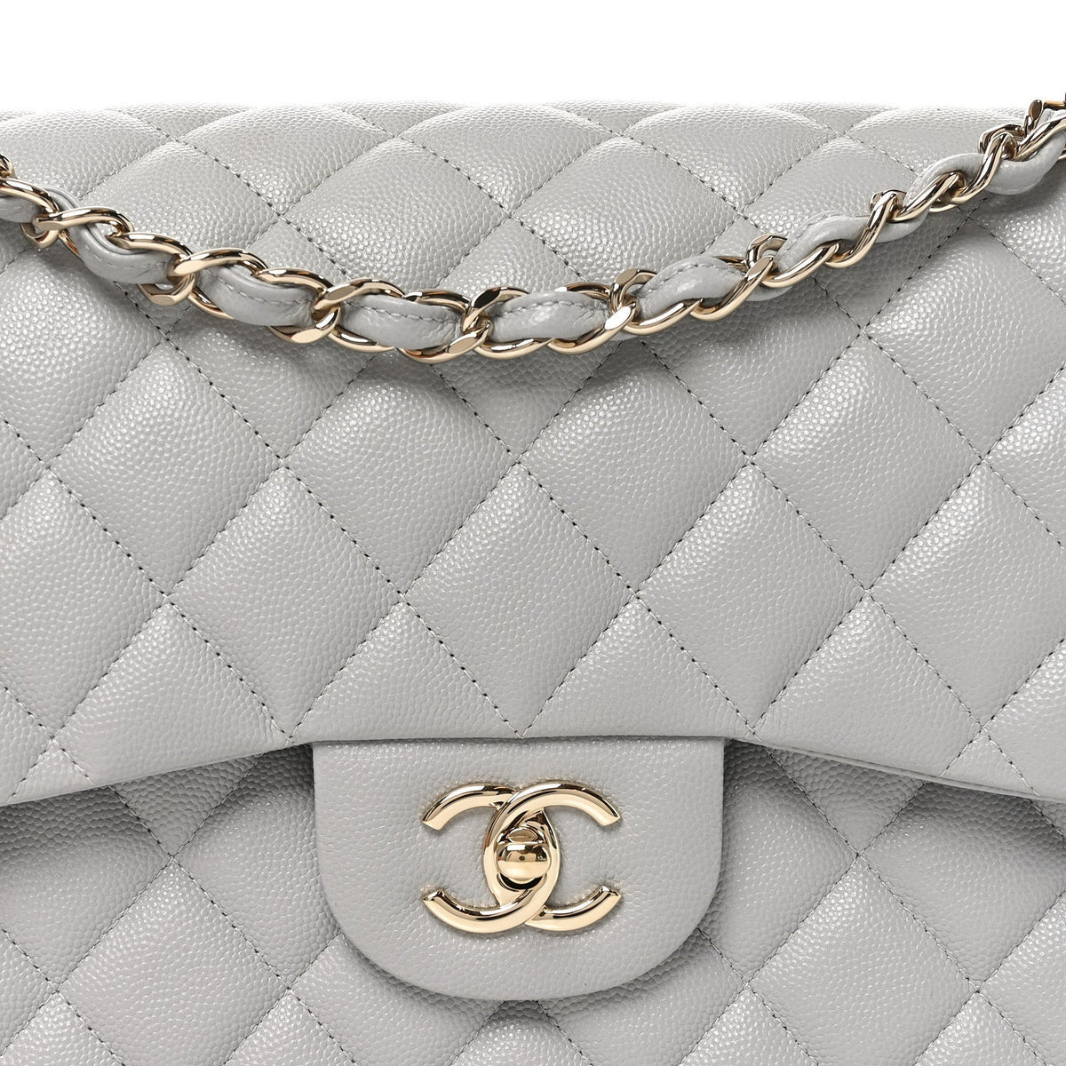 Caviar Quilted Jumbo Double Flap Grey At My store