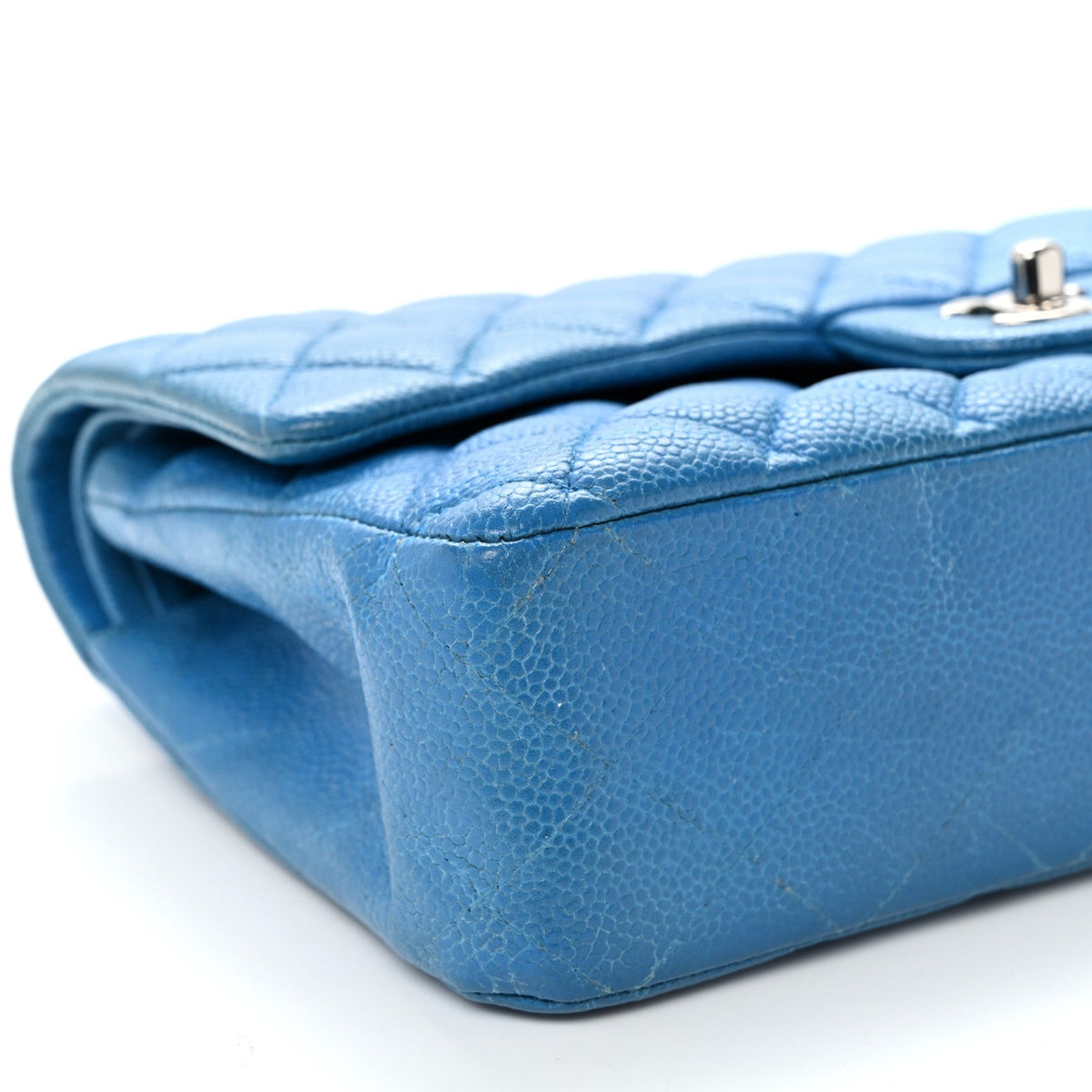 Iridescent Caviar Quilted Medium Double Flap Blue At My store