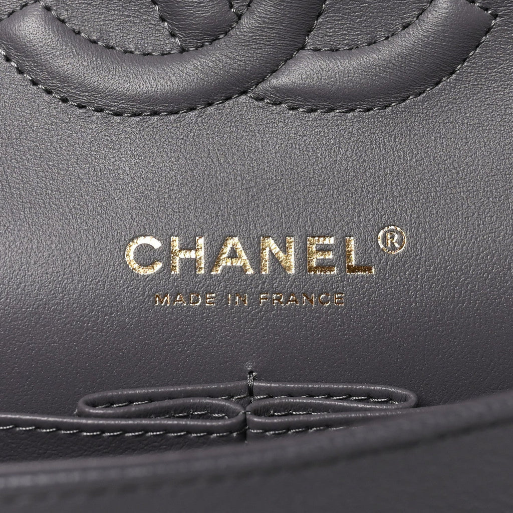 Caviar Quilted Medium Double Flap Dark Grey At My store