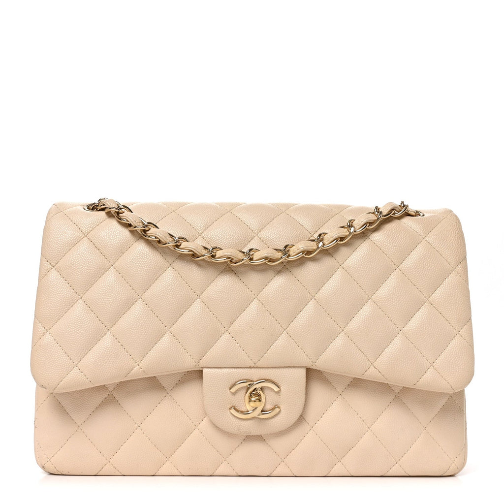 Caviar Quilted Jumbo Double Flap Beige Clair At My store