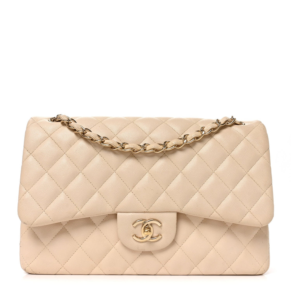 Caviar Quilted Jumbo Double Flap Beige Clair At My store