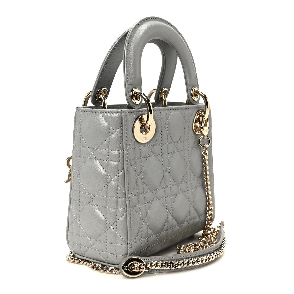 Metallic Lambskin Cannage Mini Lady Dior Grey AT My store