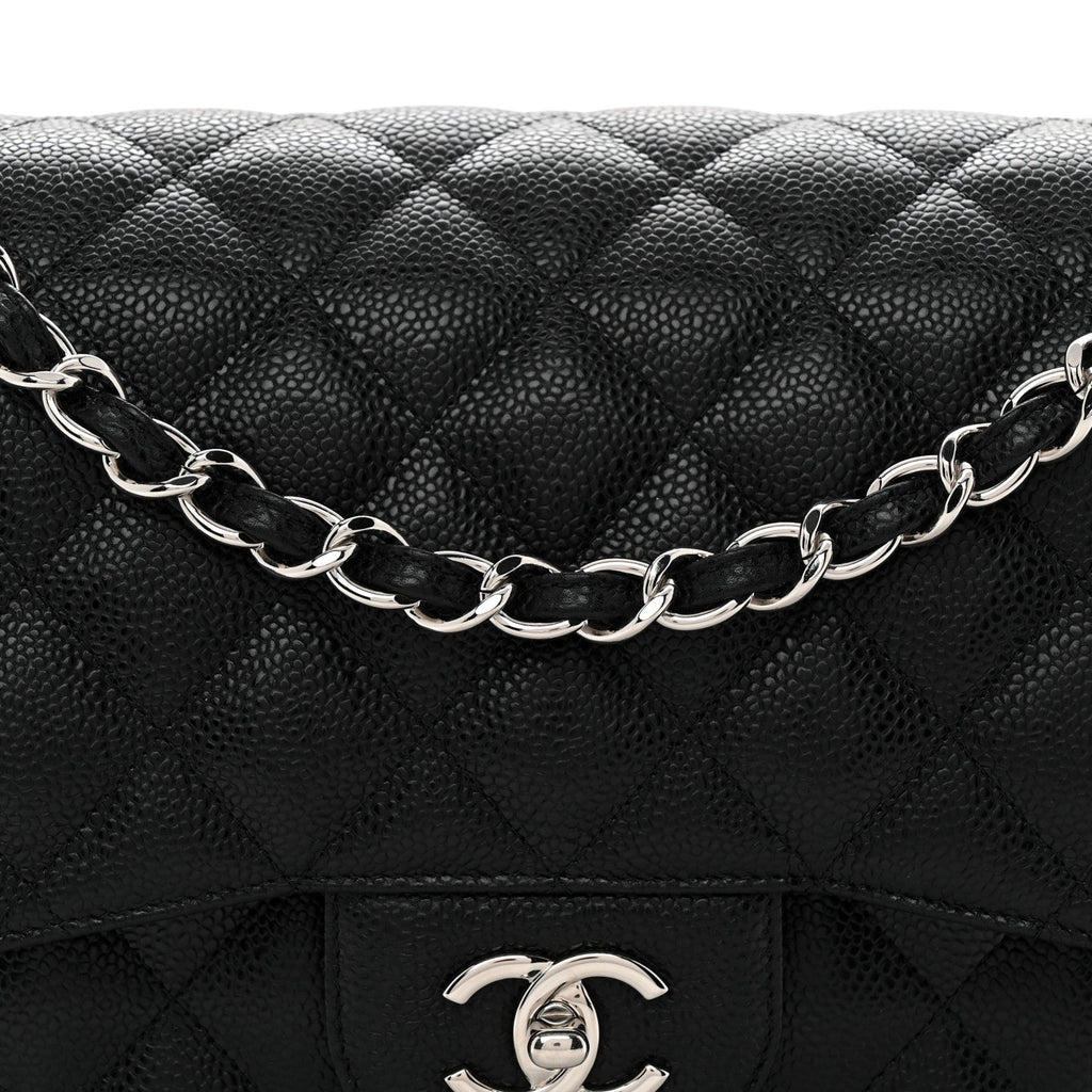 Caviar Quilted Jumbo Double Flap Black At My store