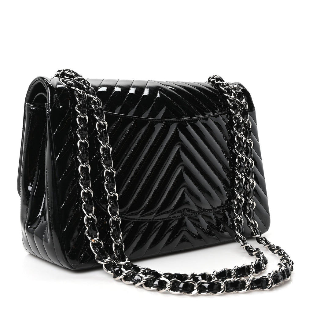 Patent Chevron Quilted Jumbo Double Flap Black At My store