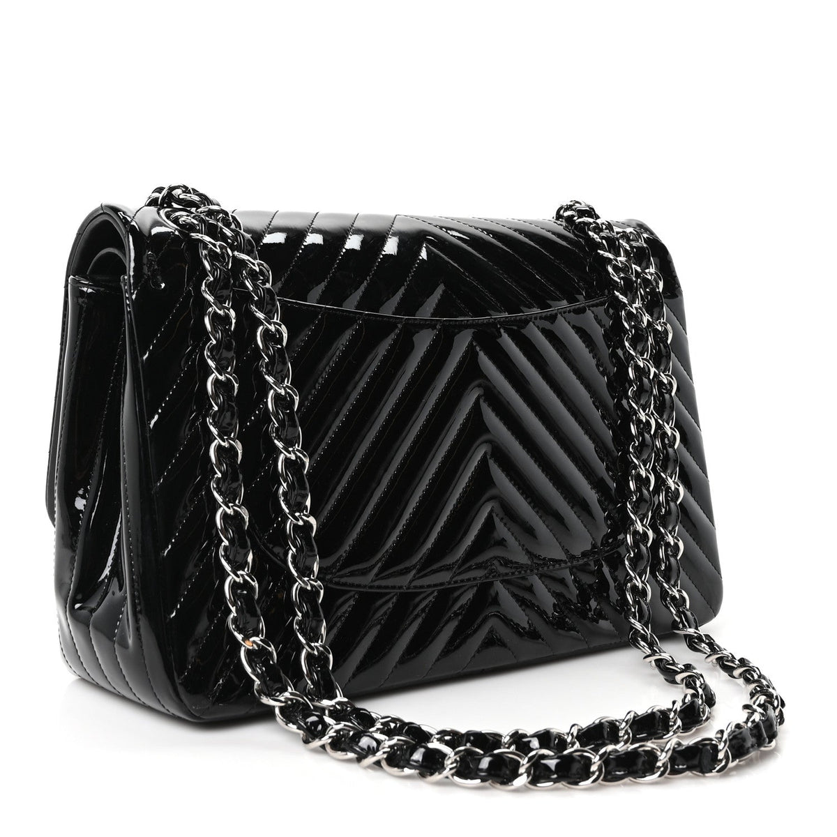 Patent Chevron Quilted Jumbo Double Flap Black At My store