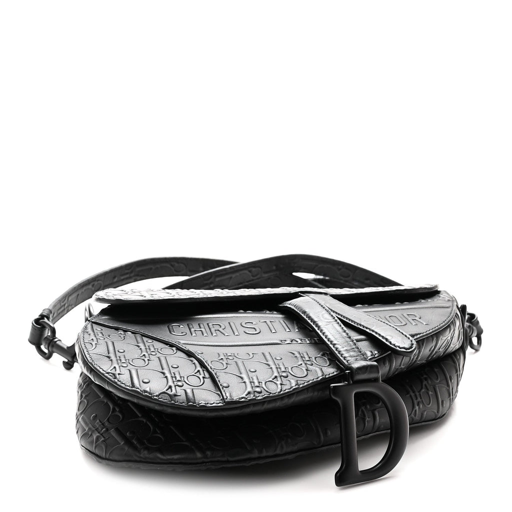 Calfskin Embossed Oblique Saddle Bag With Strap Black AT My store
