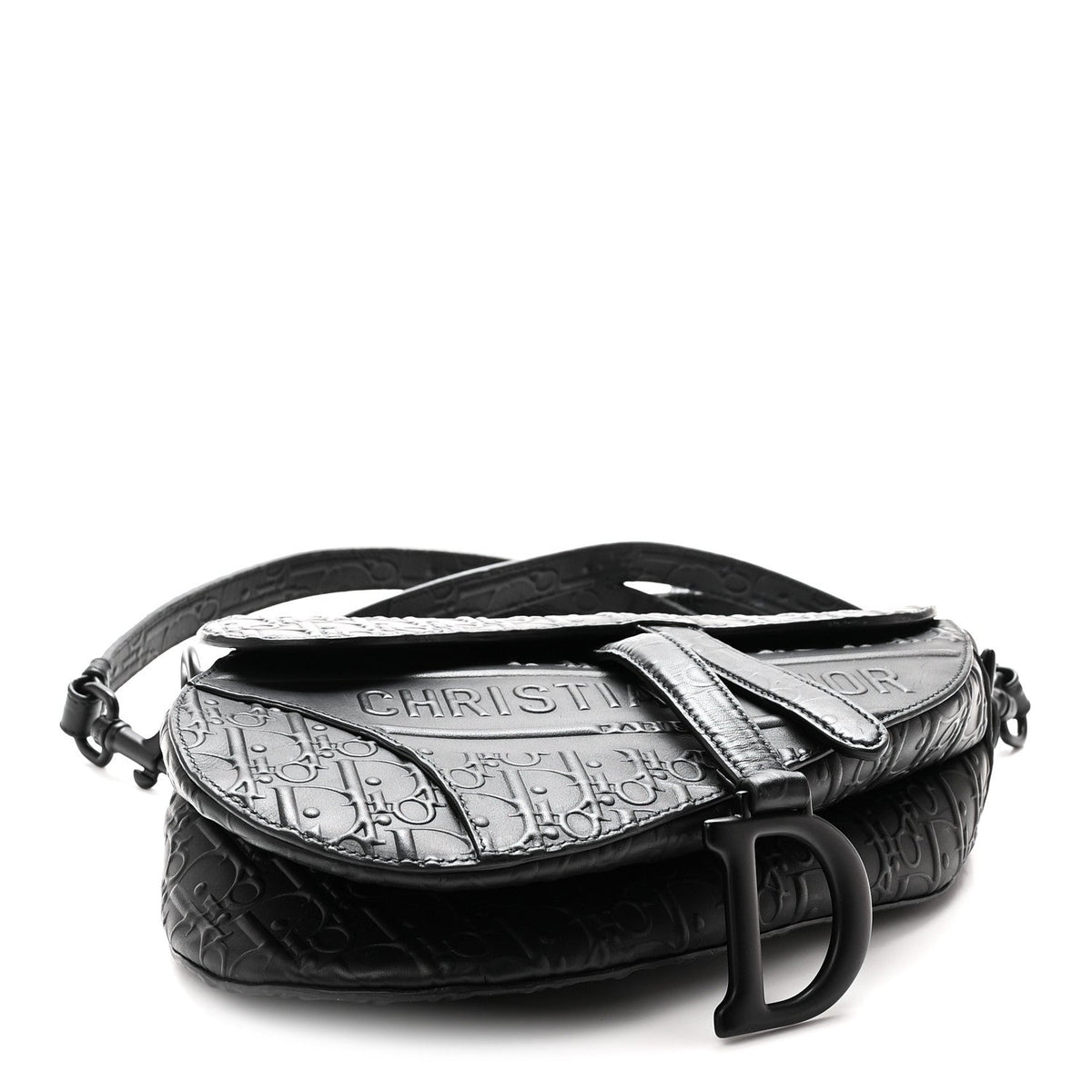 Calfskin Embossed Oblique Saddle Bag With Strap Black AT My store
