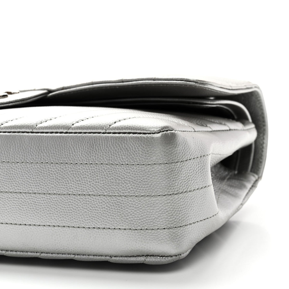 Metallic Caviar Chevron Quilted Medium Double Flap Silver At My store