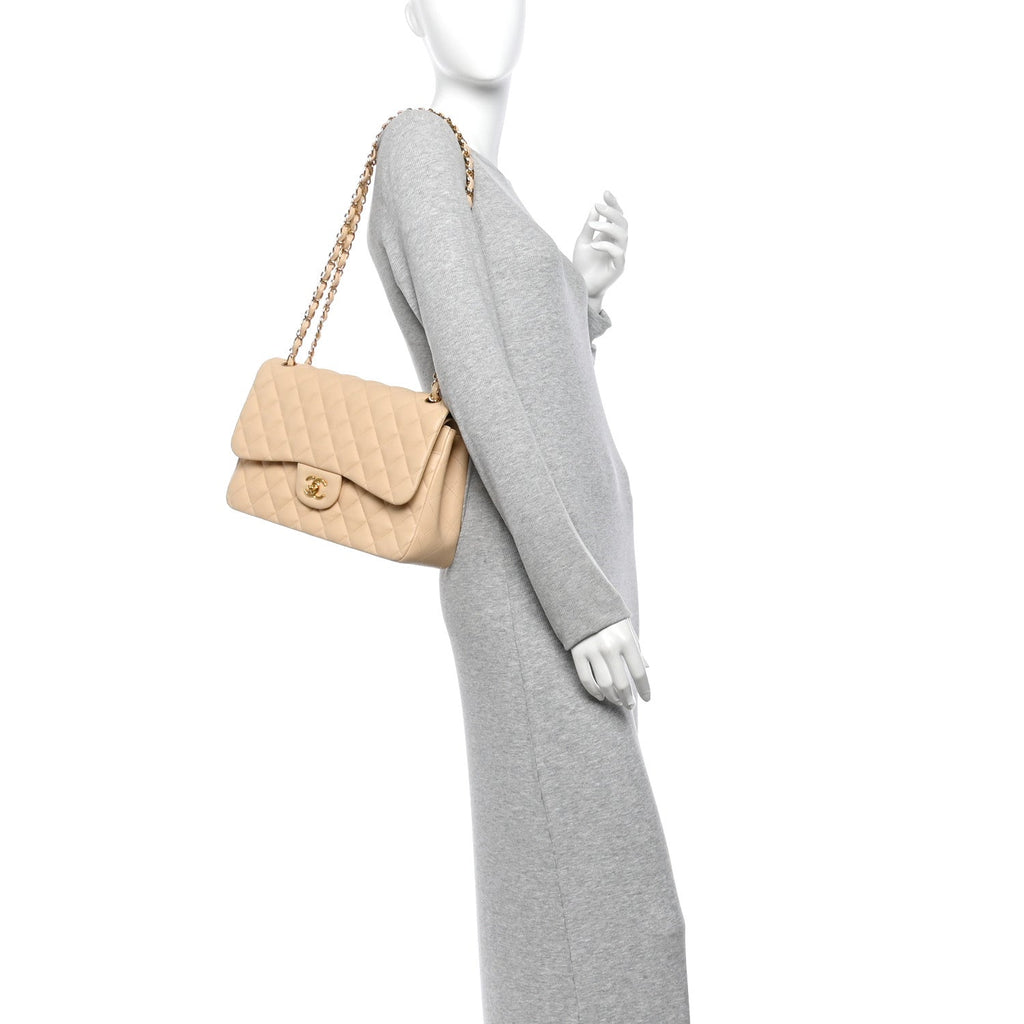 Lambskin Quilted Jumbo Double Flap Light Beige At My store