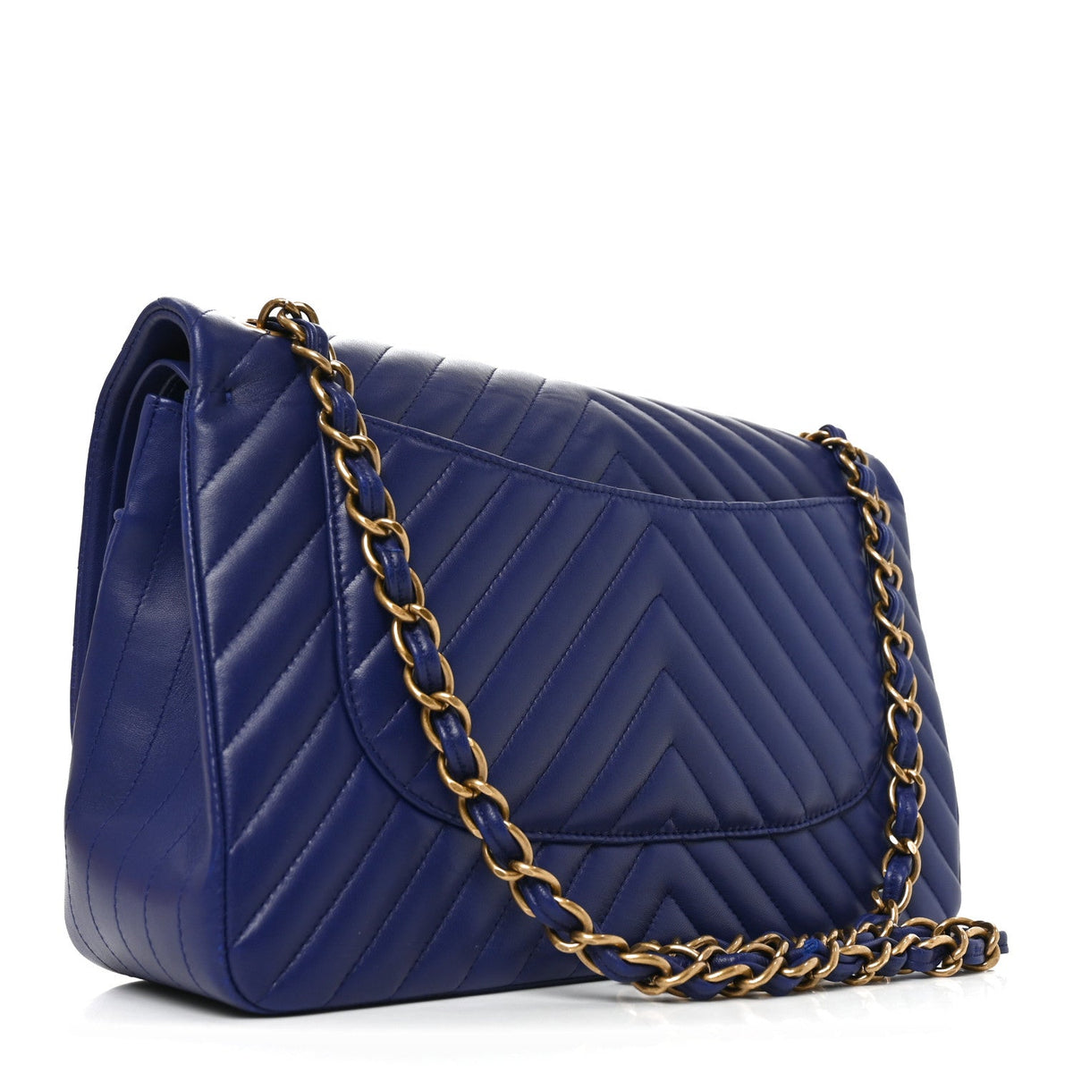 Lambskin Chevron Quilted Jumbo Double Flap Navy Blue At My store