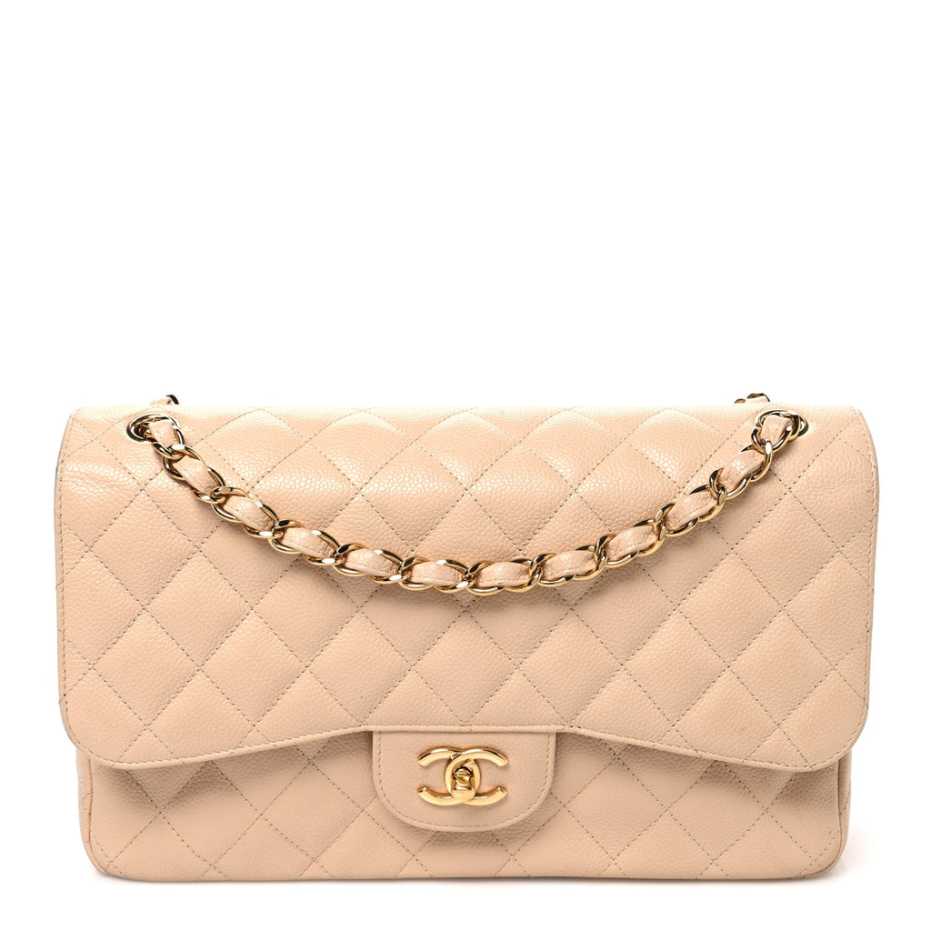 Caviar Quilted Jumbo Double Flap Beige At My store