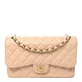 Caviar Quilted Jumbo Double Flap Beige At My store