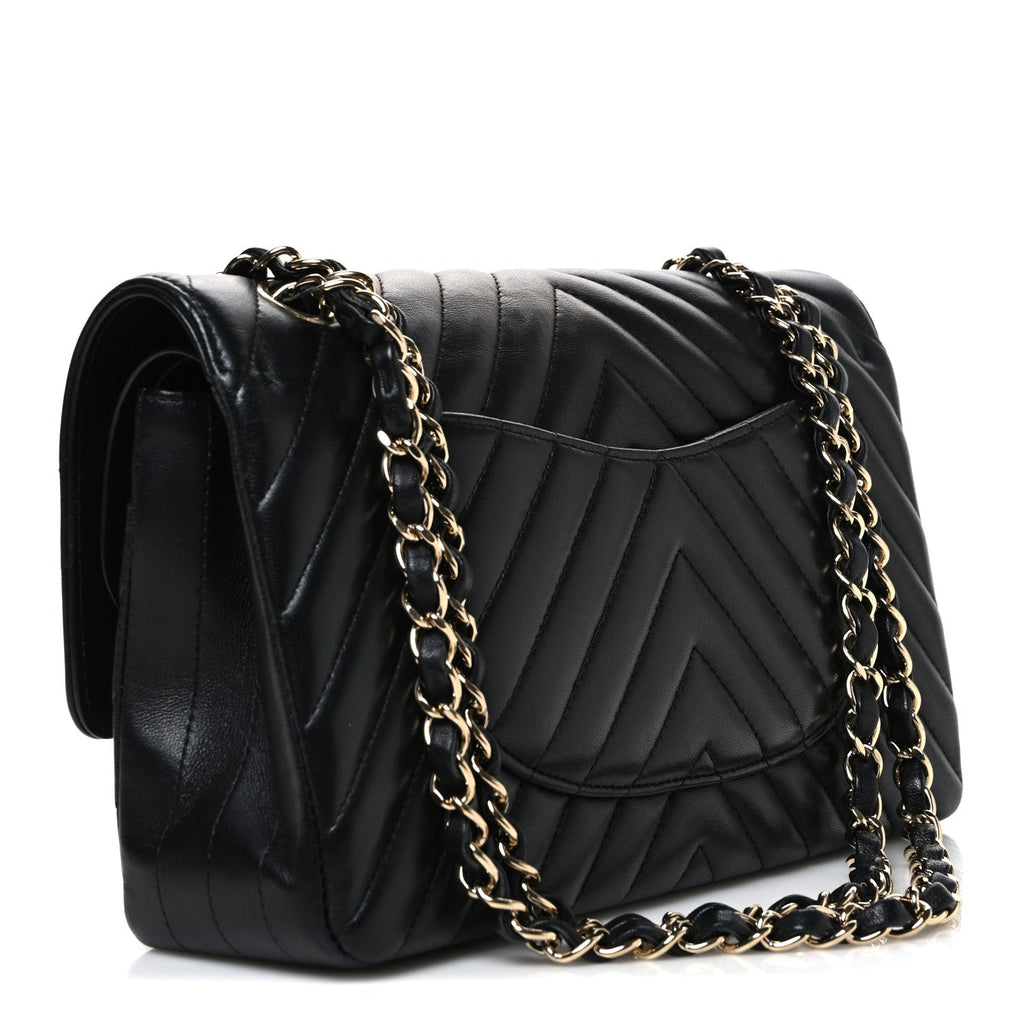 Lambskin Chevron Quilted Medium Double Flap Black At My store